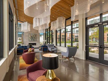 One Lakefront: The lighting fixtures created with Kaynemaile mesh were used in the pavilion lobby 