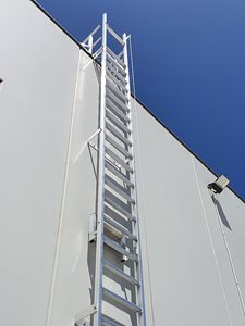AM BOSS Access Ladders Fall Protection System Ladline Building Exterior Side View