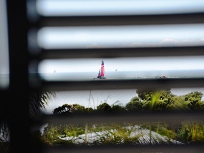 Americas Cup Yacht viewed through Kiss Sliders