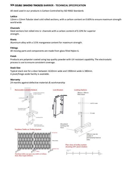 S04 Double Diamond Trackless Barrier Tech Specifications