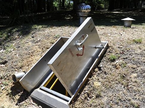 A wildfire safety bunker installed at a Victorian property. Photography by Lawrence Pinder
