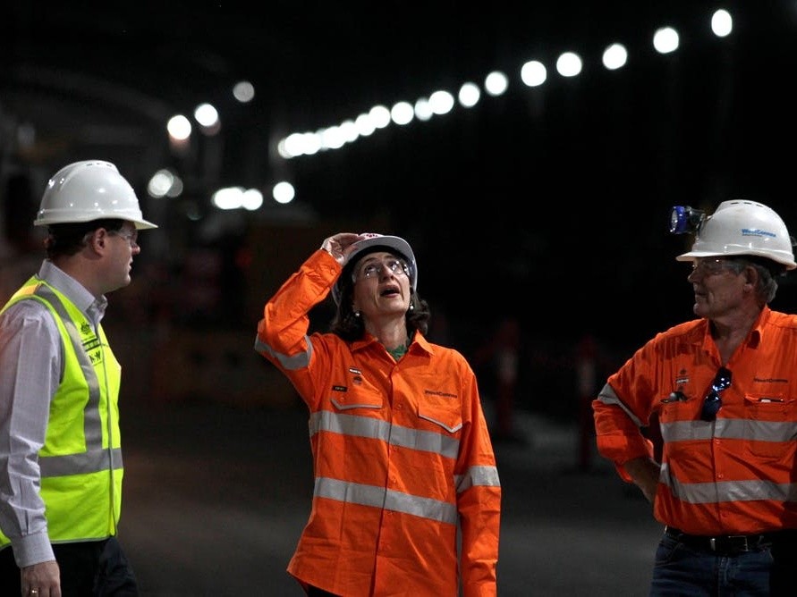 NSW Premier Gladys Berejiklian touring the WestConnex tunnel in Sydney. &nbsp;Image:&nbsp;AAP/The Conversation
