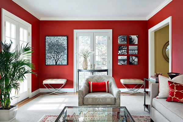 Red two colour combination store for bedroom walls