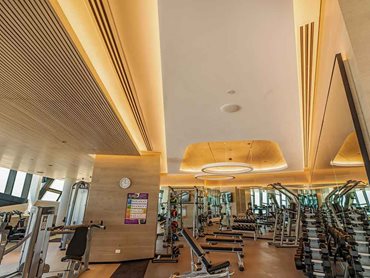 The ceiling in the gym studio featured SUPACOUSTIC and SUPALINE panelling 