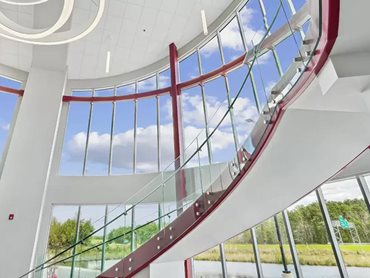 TemperShield clear, bent, and toughened (tempered) 22.28mm laminated glass was used to manufacture the staircase