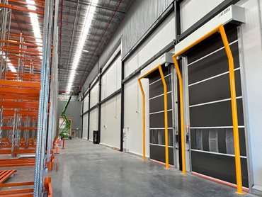 The doors maintain freezer temperatures, and insulate the anteroom from the dry goods warehouse