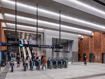 The brick inlay facade within the concourse