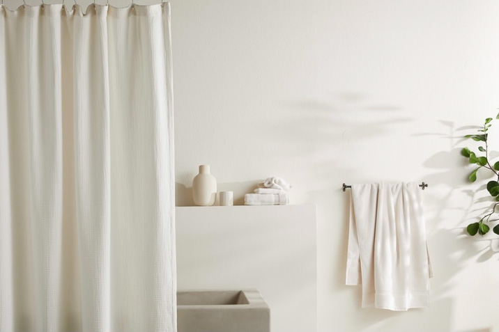shower with curtain beige minimalist white bathroom