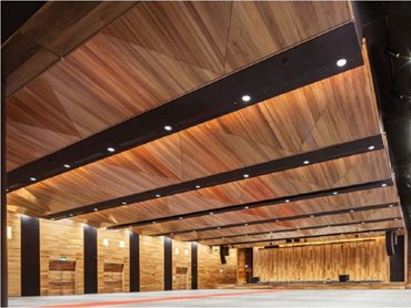 The vast ceiling is made up of SUPALINE pre-finished undulating triangular shaped panels