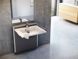 Adjustable wash basin heights make for a practical solution when wheelchairs users are the main audience