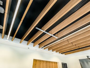 Boardroom feature ceiling: MAXI BEAM 270x50mm finished in Tas Oak SUPAFINISH