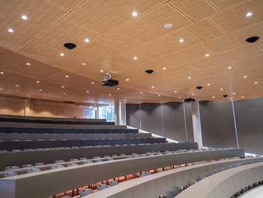 The lectorial space features custom shaped SUPACOUSTIC acoustic panels on the ceiling and walls 