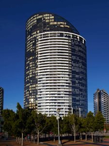 Night time image of high rise building