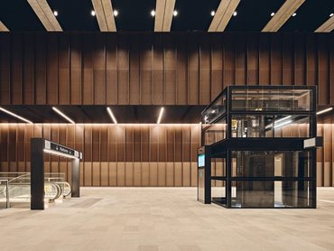 On the concourse, the rust-coloured panelling features an imprint of the banksia scrub. Image: Peter Bennetts