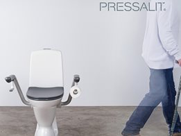 Support arms around the toilet give assistance to sit and stand