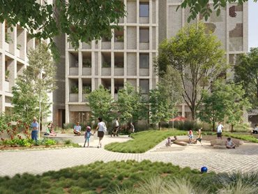 A central shared garden maintains multiple points of connection with residential areas