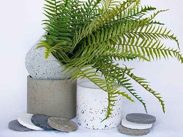 The recycled pots are handmade from up to 50% recycled plastics as well as concrete and bore water