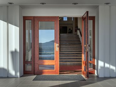Conservators used close-matching jarrah wood to replace the damaged sections of the front doors