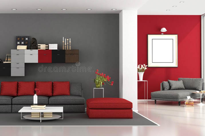 red color schemes for living rooms with cool lamp