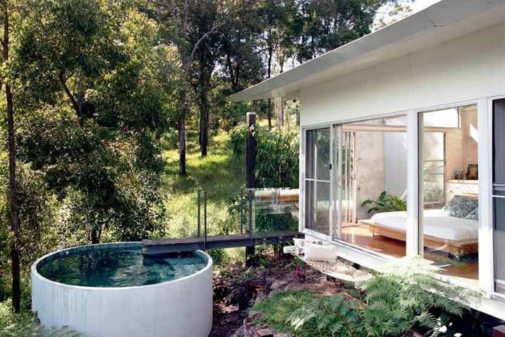 concrete plunge pool retro outdoors rural private airbnb