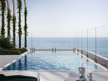The oversized infinity plunge pool on one of the balconies at the 26 Vista penthouse