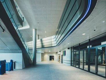 Rigitone perforated plasterboard was used on the ceilings of the corporate areas, VIP entrance and eastern side main concourse