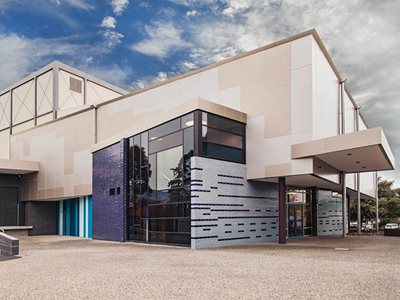 commercial building blue tone glazed bricks pattern