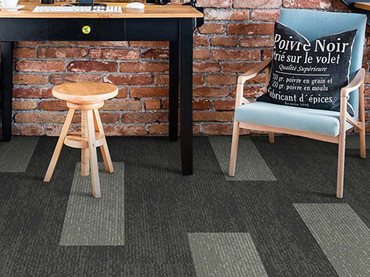 Residential home interior with sustainable carpet flooring