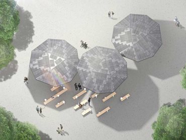 The E-Cacia harvests solar energy using 708 solar cells embedded into the roof of the structure