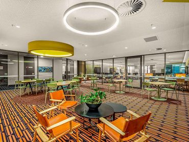 The flooring seamlessly bridges the divide between Education carpet and Hospitality carpet