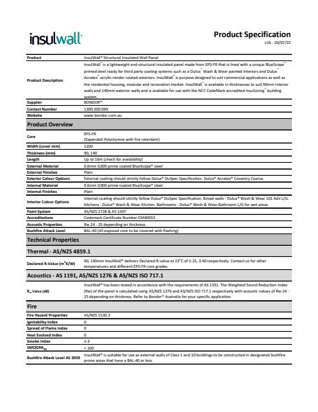 InsulWall Spec Sheet