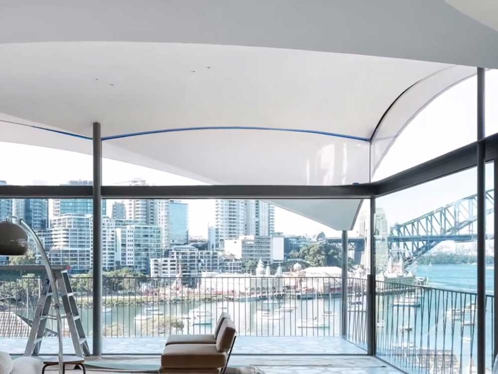 Curved acoustic ceiling at Lavender Bay House