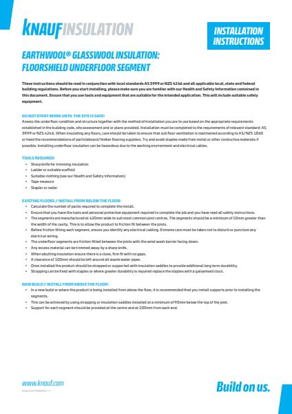 Knauf Insulation Earthwool Glasswool FloorShield Installation Instructions