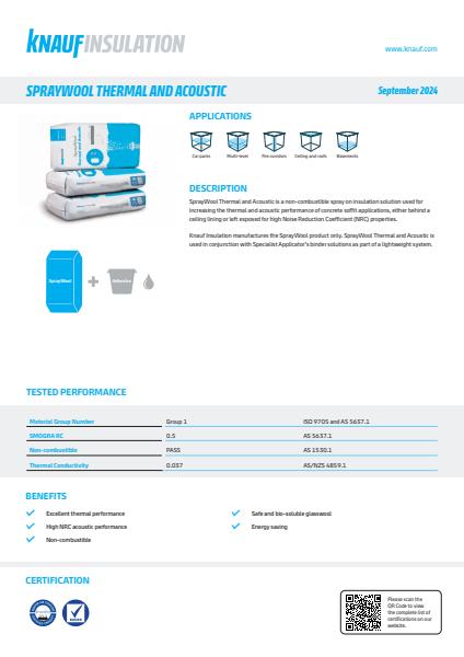 Knauf Insulation Spraywool Thermal and Acoustic Datasheet