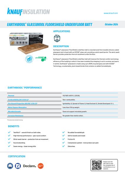 Knauf Insulation Earthwool Glasswool FloorShield Datasheet