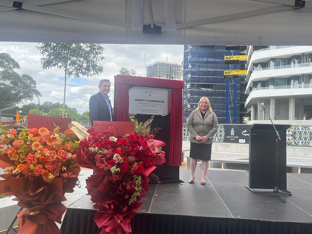 Mayor Dr Michelle Byrne and Robert Tasevski at the Infinity Commercial opening