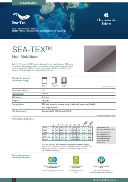 Horiso Climate Ready Fabrics Sea-Tex Non Metallised 50 perc Specification Sheet