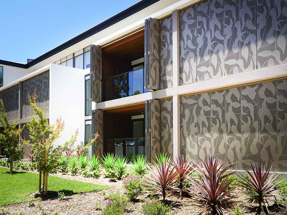 Perforated metal at Carrington Riverview Apartments