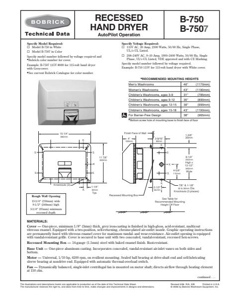 Automatic Recessed Hand Dryer