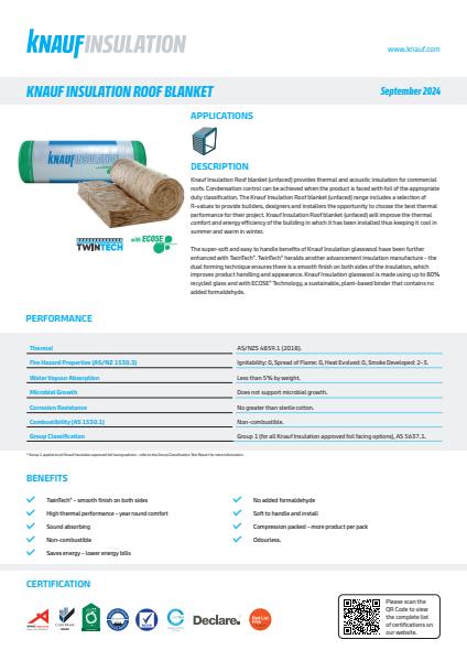 Knauf Insulation Roof Blanket Datasheet