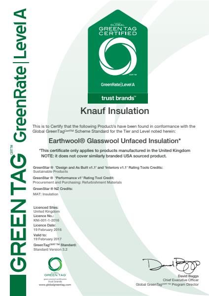 Kanuf Insulation Earthwool Greenrate Certificate