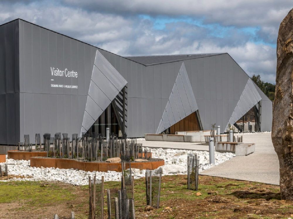 Perforated metal panels on the facade of Cradle Mountain Gateway