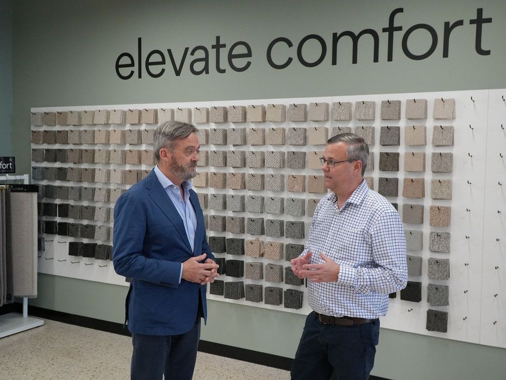 Liberal Senator for South Australia, Andrew McLachlan at the EC Carpets factory