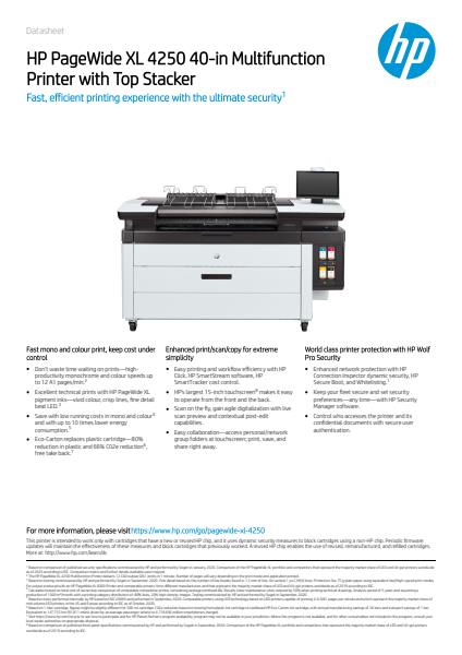 HP PageWide XL 4250 40-in Multifunction Printer with Top Stacker