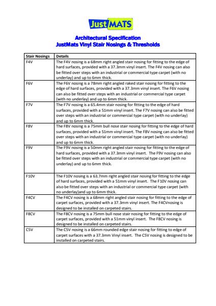 Vinyl Nosings Architectural Specifications 