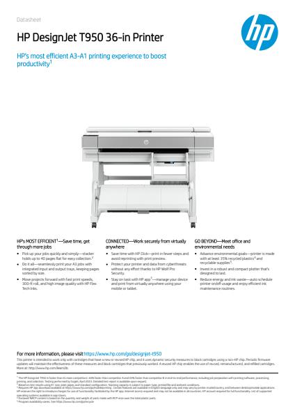 HP DesignJet T950 36-in plotter Data Sheet