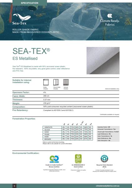 Horiso Climate Ready Fabrics Sea-Tex ES Metallised 50 perc Specification Sheet