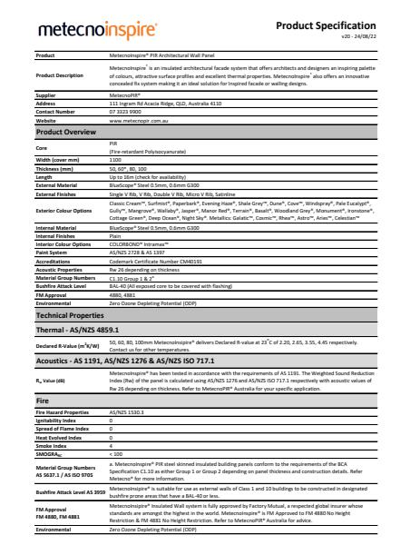 MetecnoInspire Specification Sheets