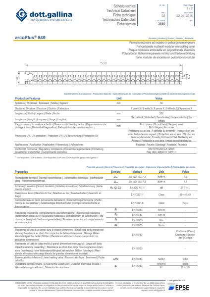 Light & Space Roofing Systems ArcoPlus 549 Technical Data Sheet