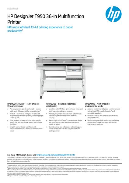 HP DesignJet T950 36-in multifunction plotter Data Sheet